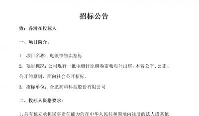 岳阳米兰体育电镀锌售卖招标布告
